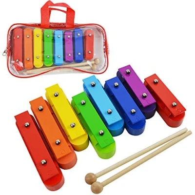 Imagen de a Star Colorful Chime Bar Set de 8 Soprano Diatonic Rainbow Glockenspiel Xilófono con dos batidores madera en bolsa transporte C6 C7