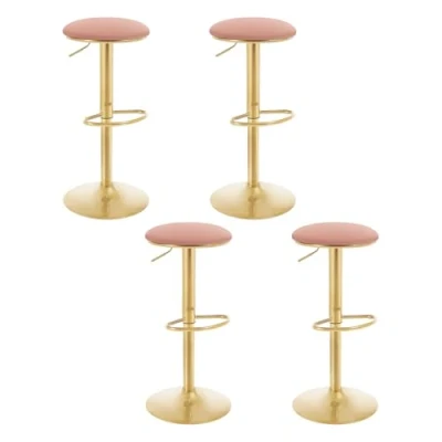 Imagen de WOLTU 4X Taburete de Bar Sillas Regulables en Altura 61 a 82 cm, Asiento Acolchado Terciopelo, Giratorias Muebles Cocina Silla Comedor Rosa BH302rs 4