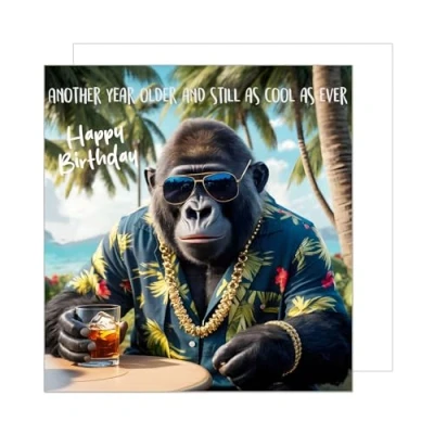 Imagen de Edition Seidel tarjeta de cumpleaños cuadrada premium con sobre, felicitación Happy Birthday Billet Animal mensaje para mujer hombre, mono divertido humor (GQ296 SW024)