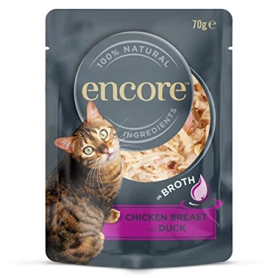 Imagen de Encore Alimento húmedo 100% Natural para Gatos, Pollo con Pato (Paquete de 16 Bolsas 70 g)