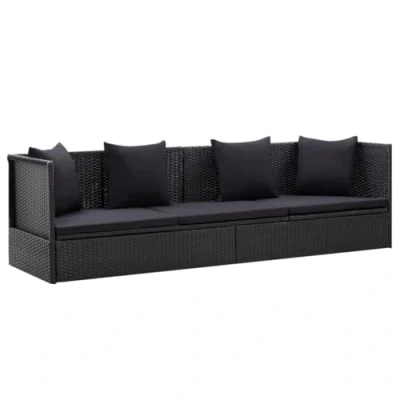 Imagen de vidaXL Tumbona Sofá de Jardín con Cojines Hamaca Asiento Taburete Patio Exterior Silla Aire Libre Terraza Restaurante Ratán Sintético Negro