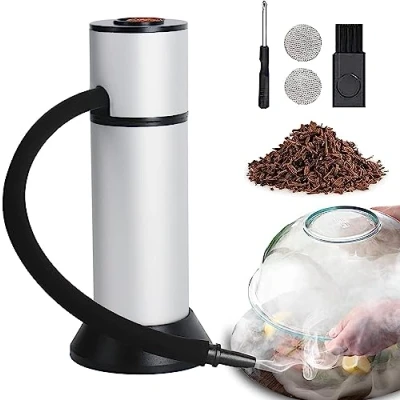 Imagen de FrideMok Set de ahumado con pipa humo,Smoking Gun Portátil Cocina molecular chips madera para comida, carnes, quesos, bebidas Plata