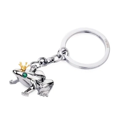 Imagen de TROIKA Llavero rana con corona FROSCHKÖNIG metal fundido cromado dorado, plateado, verde original