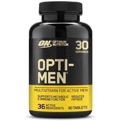 Imagen de Optimum Nutrition Opti Men Suplementos Multivitamínicos para Hombres con Vitamina D, C, B6 y Aminoácidos, Sin Sabor, 30 Porciones, 90 Cápsulas