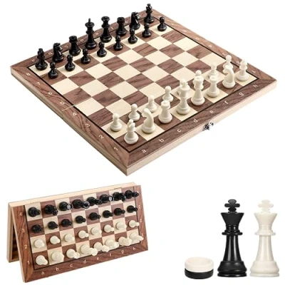 Imagen de Ajedrez Magnetico, 3 en 1 Madera Juego de Backgammon Damas, Portátil Plegable Tablero Ajedrez, Chess Board para Niños y Adultos Viaje (29CM)