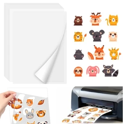 Imagen de ADERTOS 30 Hojas Papel Adhesivo de Vinilo Transparente, Holográfico Imprimible A4, para Impresoras Inyección Tinta Láser (210 * 297mm)