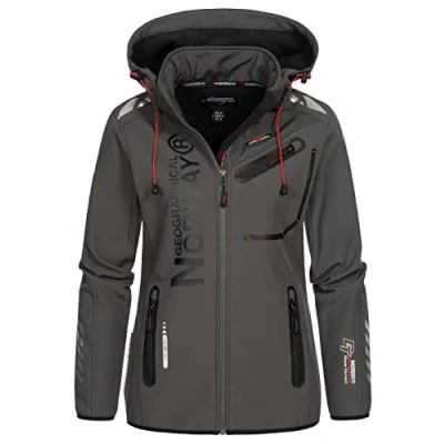 Imagen de Geographical Norway REINE LADY Chaqueta Softshell Impermeable Mujer Capucha Exteriores Cortavientos Invierno Actividades Senderismo Aire Libre (gris/negro XL) Talla 4