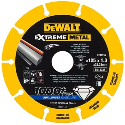 Imagen de DeWalt DT40252 QZ Disco de corte con borde diamantado Extreme Metal 125 x 1.3 22.3 mm, Negro/Amarillo