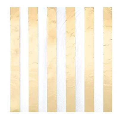 Imagen de Unique Party 32312 Servilletas de Papel 16,5 cm Rayas Oro Paquete 16