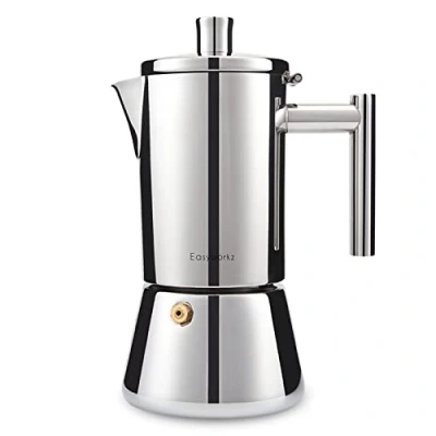 Imagen de Easyworkz Diego Cafetera italiana de acero inoxidable para cocina inducción, 200 ml, 2 4 tazas, Plateado