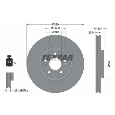 Imagen de TEXTAR 92237805 Disco de freno HYUNDAI: ix35, i40 Berlina, Santa Fé IV, KIA: Ceed III Hatchback, Optima / K5, K5 Berlina