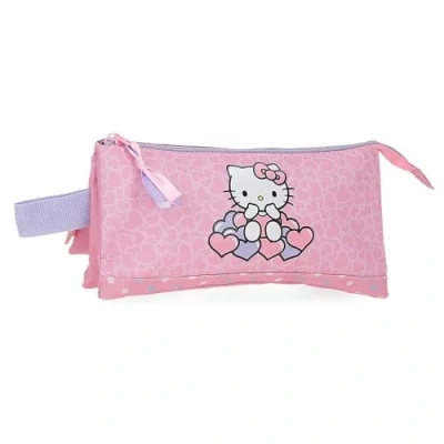 Imagen de Hello Kitty Hearts &amp; Dots Estuche Triple Rosa 22x12x5 cms Poliéster L