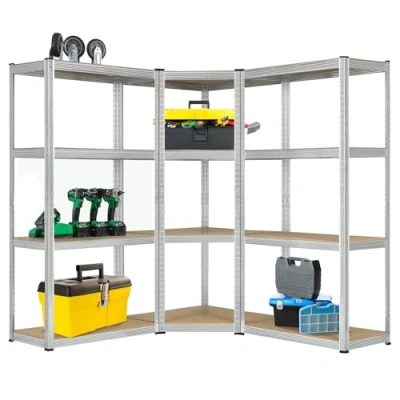 Imagen de Juskys Sistema de 3 estanterías metálicas Easy 1 Estantería esquinera y 2 Almacenamiento 12 estantes Madera MDF 960 kg para Cargas Pesadas Unión por Encaje Gris