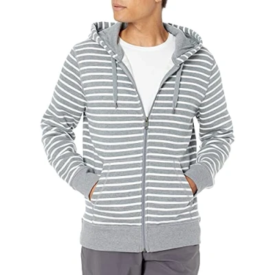Imagen de Amazon Essentials Chaqueta de Felpa con Cremallera Completa (Disponible en Tallas Grandes y Largos Especiales) Hombre, Gris Mezcla Rayas, S