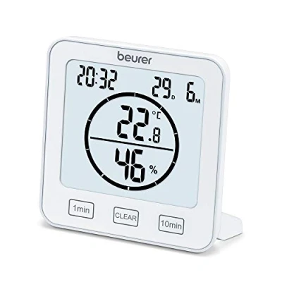 Imagen de Beurer HM 22 Termómetro Higrómetro Digital Termohigrómetro, control de climatización habitaciones, medición temperatura y humedad relativa, con temporizador señal acústica, blanco