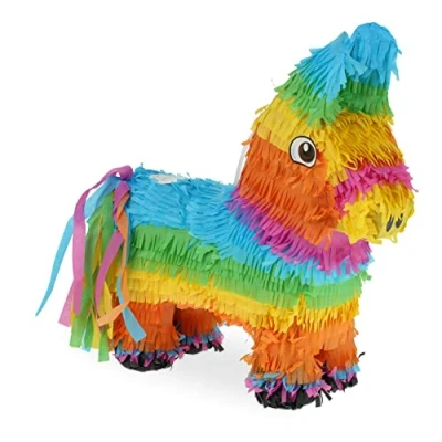 Imagen de Relaxdays Piñata Burro, Juego Fiesta Cumpleaños, para Colgar, Dulces, Niños y Niñas, 38x35x12 cm, Arcoíris, Multicolor
