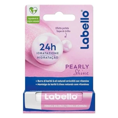 Imagen de Labello Bálsamo labial Pearly Shine de 4,8 g, nutritivo y colorido con extractos perla seda, hidratante 24 horas ingredientes naturales