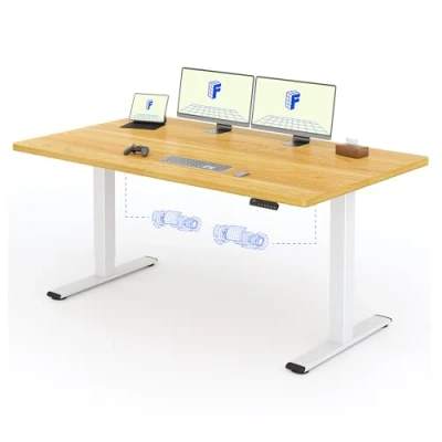 Imagen de FLEXISPOT 2 Motor Escritorio Elevable Eléctrico 180x80 con Una Tabla de Mesa Completa, Panel Memoria, Regulable en Altura, 100KG Carga, Blanco+Arce