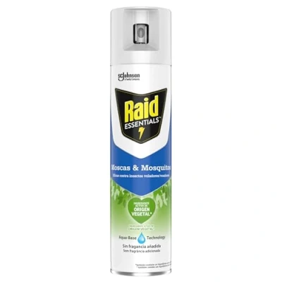 Imagen de Raid Essentials Spray Insecticida Aerosol para moscas y mosquitos, Frescor Natural. Eficacia inmediata. Unidad, 400ml