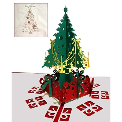 Imagen de DEESOSPRO Tarjetas de Navidad, tarjeta 3D pop up felicitación con hermoso papel cortado, regalo para sobres incluidos, chrismas, Árbol