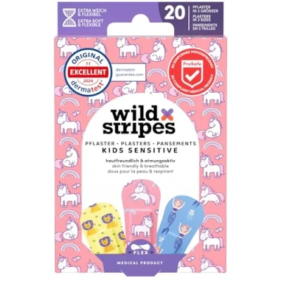 Imagen de Wild Stripes Set de Tiritas para niños I dedos Kids Fantasy suaves la piel Apósitos resistentes al agua Protección 24 horas Diseños mágicos 20 piezas