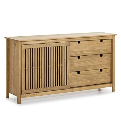 Imagen de VS Venta stock Aparador Bahía 3 cajones y 1 Puerta, Color Cera, Madera de Pino Macizo, 150 cm (Largo) 40 (Profundo) 80 (Alto)