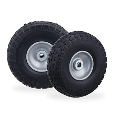 Imagen de Relaxdays 2 Ruedas de Carro, Antipinchazos, Macizas, 4.10/3.50 4&quot;, Eje 16 mm, hasta 150 kg, 260x85mm, Negro/Gris, Caucho