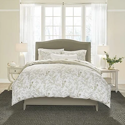 Imagen de Laura Ashley Home Juego de Funda edredón King, Ropa Cama Reversible algodón con Fundas a Juego, Peso Medio para Todas Las Estaciones (Verde Lindy, King)