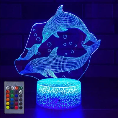 Imagen de HPBN8 Ltd Ilusión Optica 3D Delfín Lámpara luz Nocturna 7/16 Colores Control Remoto USB Power Juguetes Decoración Navidad Cumpleaños Regalo