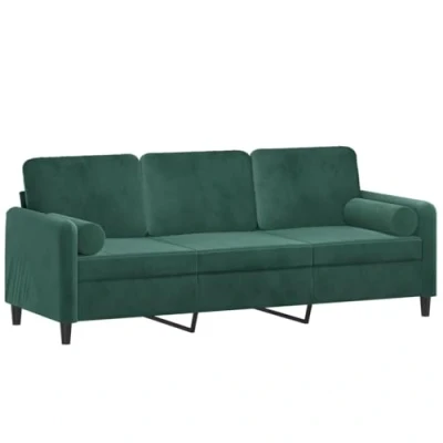 Imagen de vidaXL Sofá de 3 Plazas con Cojines, Asiento Reposabrazos, Tapizado Televisión, para Salón Hogar, Terciopelo Verde Oscuro