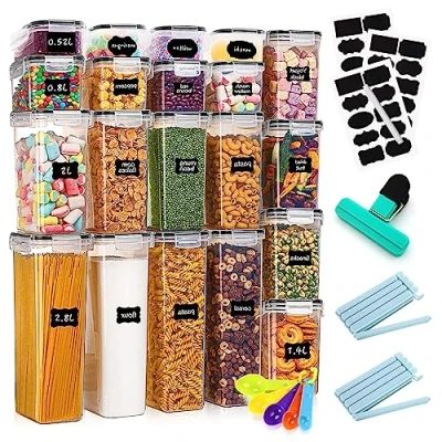 Imagen de YUTUY Botes Cocina Almacenaje para Alimentos, 20 Piezas, Recipientes de Plástico Sellados Cereales, Pasta, Nueces (0.52L 0.8L 1.4L 2L 2.8L)