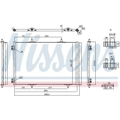 Imagen de NISSENS 941276 Condensador con secador Aluminio 540 R 134 a PEUGEOT: 208 I Hatchback, 2008 Familiar, CITROËN: C4 II Cactus, C3 III, OPEL: Crossland X