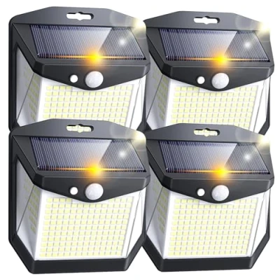 Imagen de Solar Exterior Jardin LED Luz: 248 Solares Movimiento Sensor Luces 3 Modos Focos Exteriores IP65 Impermeable Lampara Foco Jardín 270 Iluminacion para Garaje Patio 4 Paquete