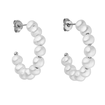 Imagen de PURELEI® Aina pendientes (oro, plata, oro rosa), resistentes al agua para mujer con perlas, pequeños de aro Acero inoxidable, regalo mujeres, 22 mm diámetro,