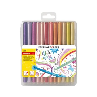 Imagen de Eberhard Faber 551024 Juego de rotuladores con purpurina, 24 lápices colores básicos y pastel