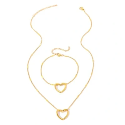 Imagen de TTPSRY Joyas de Mujer Acero Quilates Corazón Collares Pulseras Hipoalergénico Moda Creativo Conjunto Adecuado Diario Fiesta(Oro)