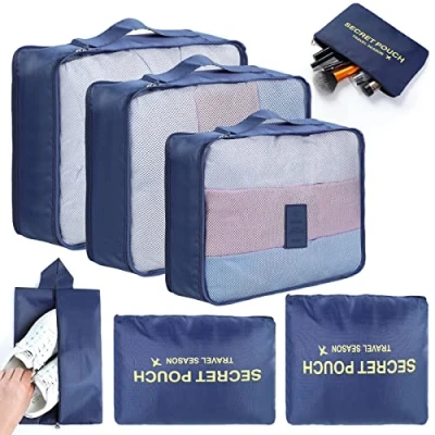 Imagen de AiQInu Organizador de Equipaje 7 Sets,Impermeable Maleta Viaje, Packing Cubes Para Ropa, Ropa Interior,Bolsa Zapatos Cremallera, 40 x 30 12cm, Azul Oscuro