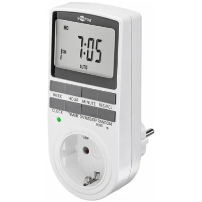 Imagen de goobay Temporizador Enchufe Digital 10 programas Diarios Toma de Corriente Modo Aleatorio antirrobo Incl. batería Reserva 100 días 3680 W A 230 V (AC) y 16 64900