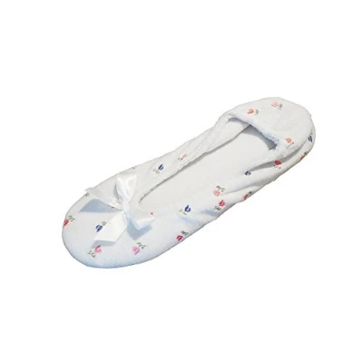 Imagen de Isotoner Sandalias planas con bordado de Terry Ballerina para mujer, Lazo blanco, 37.5/38.5 EU