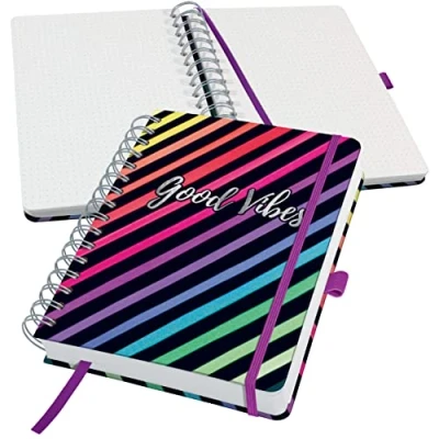 Imagen de Sigel JN651 Cuaderno de notas espiral premium, 16.8 x 21.5 cm, en blanco, tapa dura, motivo arco iris, negro, Jolie