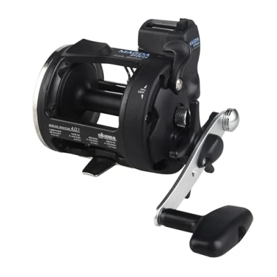 Imagen de Carrete contracorriente de pesca Okuma Magda Pro con contador líneas MA 30DLX (Left Handed), S, Negro/Plateado