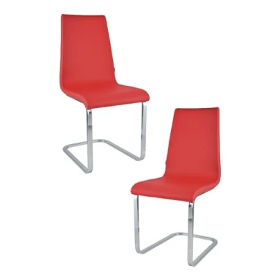 Imagen de t m c s Tommychairs Set 2 sillas Berlin Estilo Cantilever con Patas de Acero Cromado Alta Resistencia y Asiento en Madera Multicapa, tapizado Polipiel Color Rojo