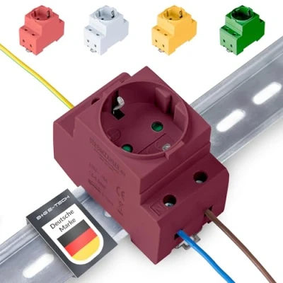 Imagen de enchufe Schuko [GS16] para carril Hutschriene 16 A 230 V 2P+E empotrable montaje en colector, armario de contador, protección riel soporte DIN 35 mm