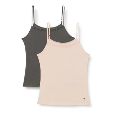 Imagen de Tommy Hilfiger Mujer Pack de 2 Tops tejido elástico, Multicolor (Balanced Beige/Dark Ash), M