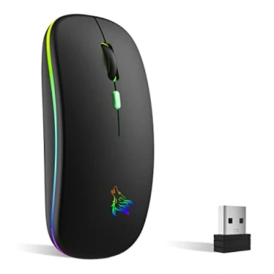 Imagen de TQQ Raton ​Inalambrico Recargable, Ratón Retroiluminado de 7 Colores con Mini Receptor USB 2,4 GHz, Gaming, Compatible Laptop, PC, Ordenador, Chromebook, Notebook (Black)