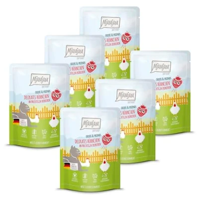 Imagen de MjAMjAM Comida húmeda Premium para Gatos Quetschie Chicks &amp; Friends Delicado Pollo con Fresas afrutadas, Pack de 6 (6 x 300g), sin Cereales