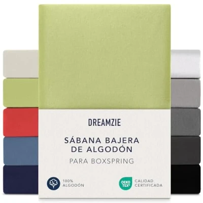 Imagen de Dreamzie Sabanas 90x200 cm 100x200 cm, Sabana Bajera para Colchones de hasta 37 Altura, 100% Algodon 150 g/m² Verde Certificada sin Productos Químicos (Oeko Tex)