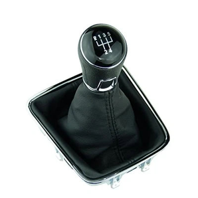 Imagen de L&amp;P A278 4 Funda para palanca de cambios color negro 5 marchas 12 mm compatible con VW Golf Plus 5M 521 Tiguan I 5N Sharan II 7N marco cromado juego completo perilla Plug Play piezas OEM