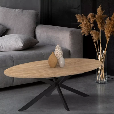 Imagen de Mesa de centro ovalada ALIX con pata araña 110 cm madera y negro