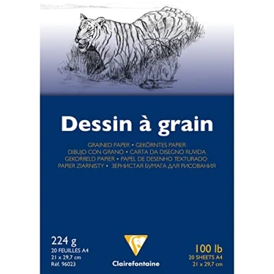 Imagen de Clairefontaine 96023C Bloc Encollé Papier Dessin à Grain 20 Feuilles au Marqué A4 21x29,7 cm 224g Idéal pour le Scolaire